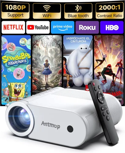 Miniatura 10 de Mini proyector con WiFi y Bluetooth, proyector de película portátil para iPhone, compatible con 1080P con altavoz de 3 W, para cine en casa al aire