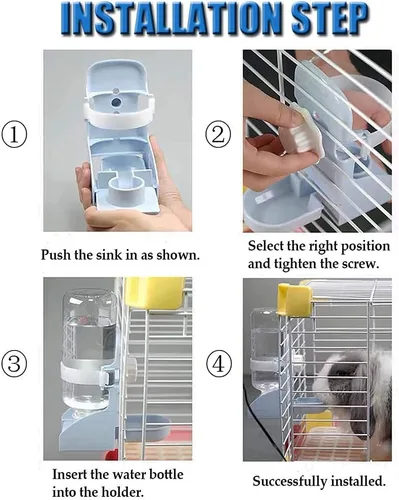 Miniatura 5 de Comedero de agua para conejos, dispensador de agua suspendido de jaula para mascotas, cuenco automático colgante para botella de animales pequeños