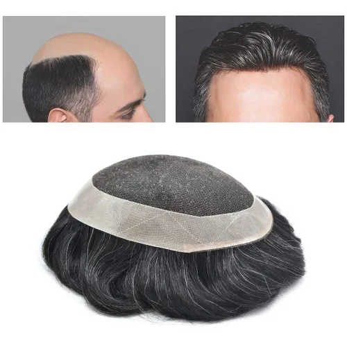 Toupee para hombres, postizos, sistema de reemplazo de cabello de encaje francés para hombres, pieza de pelo polivinílico para hombres, sistema de