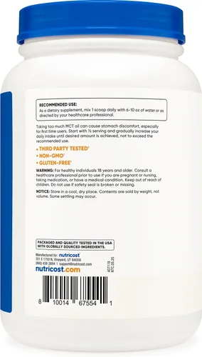Miniatura 4 de Nutricost Aceite de C8 MCT en polvo 2LBS (0.95kg) - 95% Aceite de C8 MCT en polvo