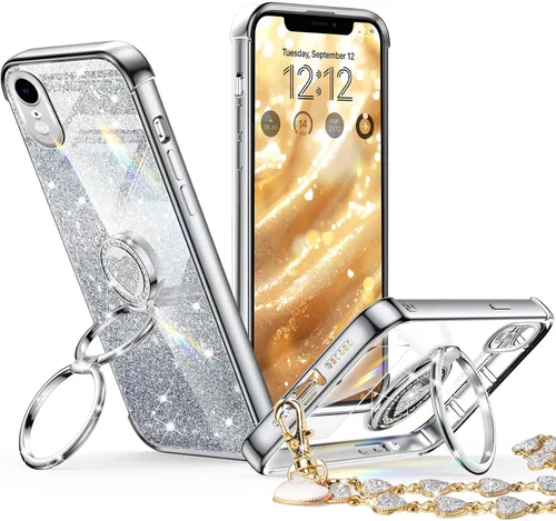 Miniatura 19 de XYZ para Funda de iPhone Xs Max con Soporte, Funda de Teléfono con Doble Soporte de Anillo, Funda de Amor-Corazón Linda de Lujo con Brillantina