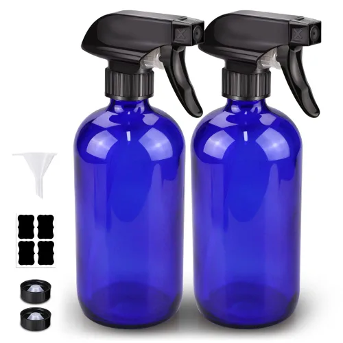 Bontip - Botella de vidrio con atomizador, juego de botellas de vidrio con atomizador y accesorios para limpiadores de ventanas no tóxicos, Azul