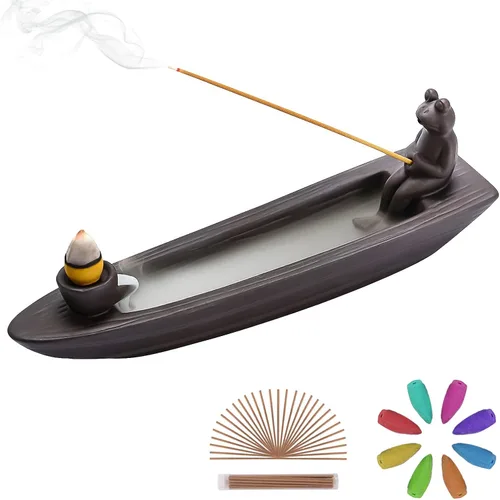 Miniatura 8 de ChangWanna Soporte multifuncional para incienso de rana 4 en 1, soporte de Palo Santo, soporte de salvia, soporte de incienso de cerámica