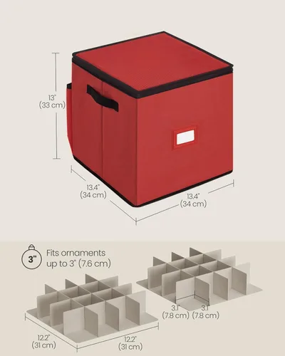Miniatura 5 de SONGMICS Caja de almacenamiento de adornos navideños, 3 pulgadas 64 ranuras, contenedor de almacenamiento de Navidad apilable con tapa, cremalleras