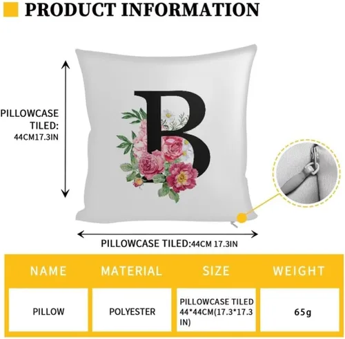Miniatura 3 de Fundas de almohada decorativas del alfabeto, fundas de almohada con estampado floral de la letra B, fundas de almohada cuadradas suaves, fundas