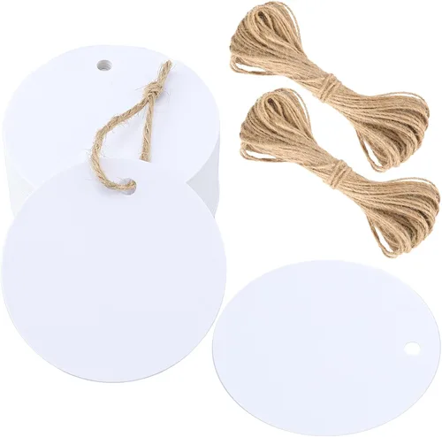Miniatura 10 de G2PLUS 100 etiquetas de regalo de papel kraft con cuerda, etiquetas de papel redondas de 2.2 pulgadas, etiquetas colgantes en blanco, etiquetas