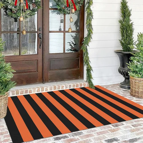 Miniatura 9 de KILOCOCO Alfombra a Cuadros de Patrón Buffalo - Tapete para Puerta Exterior, Negro y Blanco para Exteriores, Alfombra de Algodón Lavable para Puerta