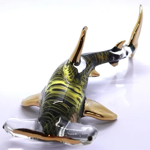 Miniatura 3 de Hammerhead - Figuras en miniatura de tiburón, animales marinos, pintadas a mano, arte de vidrio soplado, adornos dorados, regalo coleccionable