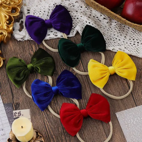 Miniatura 7 de YanJie Lazos de terciopelo para bebé niña, diademas de nailon suaves para recién nacidos, diademas hechas a mano para bebé, accesorios