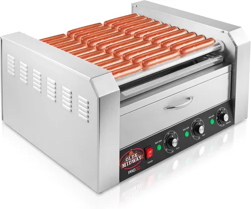 Miniatura 8 de Olde Midway Máquina eléctrica de 18 Hot Dog con 7 rodillos para parrilla con cajón de calentamiento de bollo, grado comercial, acero inoxidable