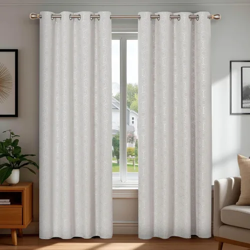 Miniatura 15 de Deconovo Cortinas opacas para dormitorio con estampado de líneas geométricas, juego de 2 paneles, eficiencia energética, con ojales, para oscurecer
