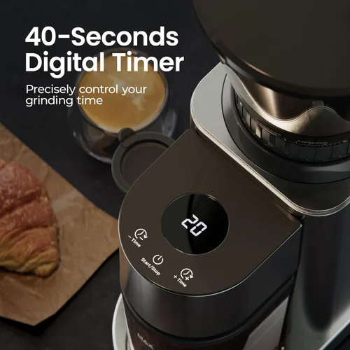 Miniatura 3 de Molinillo eléctrico de café con 24 ajustes de molienda precisos, temporizador digital de 40 segundos para prensa francesa, expreso y vertido por