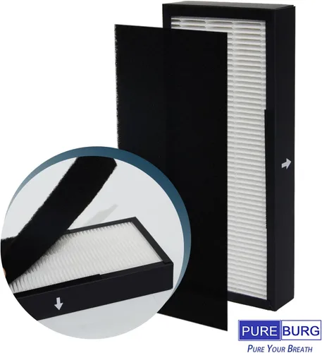 Miniatura 2 de PUREBURG Filtro de repuesto compatible con purificadores de aire Alen T100 T300, paquete de 2 unidades H13 HEPA y prefiltro de carbón activado Air