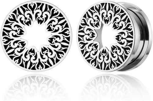 LADEMAYH 2Pcs Cool Ear Plugs Tunnels Gauges for Ears, Punk, Vintage Style, Size 0g - 1inch, Surgical Stainless Steel 316L, Ear Piercing Gauge
