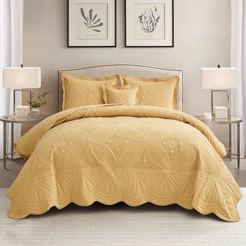 Miniatura 15 de DaisyHuang Colcha – Cobertor de cama tamaño completo – Juego de colcha moderno y contemporáneo, costuras reales, reversible, ligero, 5 piezas
