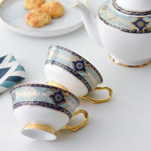 Miniatura 9 de YBK Tech - Juego de tazas y platillos de porcelana de hueso estilo europeo, taza de café de cerámica para el hogar, cocina, boda