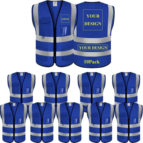 Miniatura 15 de Chaleco de seguridad con logotipo personalizado, personalizable, visibilidad clase 2, chalecos reflectantes a granel con bolsillos y cremallera