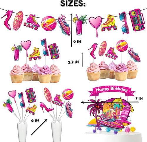 Miniatura 3 de Encantador juego de decoración de fiesta de cumpleaños de muñeca rosa, brilla y celebra