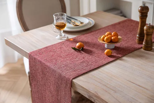 Miniatura 4 de ZeeMart Camino de mesa de arpillera estilo granja de 108 pulgadas de largo, camino de mesa de comedor tejido rústico rojo para uso diario, 14 x 108