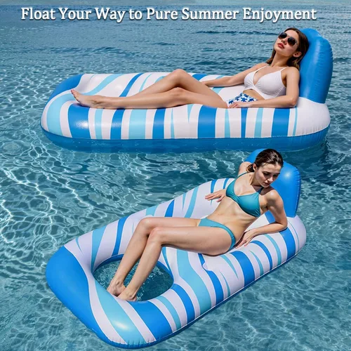 Miniatura 5 de Pool Float for Adults – Extra Large Inflatable Tanning Pool Float with Backrest, Footrest & 2 Cup Holders, Heavy Duty Float Lounger for Pool, Lake