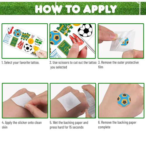 Miniatura 5 de 96 tatuajes temporales de fútbol para niños, calcomanías de fiesta deportiva con pelotas de fútbol y jugadores, divertidos recuerdos de fiesta