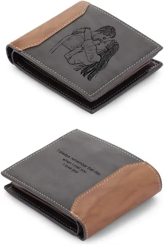Billetera personalizada para hombres, billetera con fotos personalizada, billetera plegable casual, regalos para papá, marido, novio, padre, Gris,