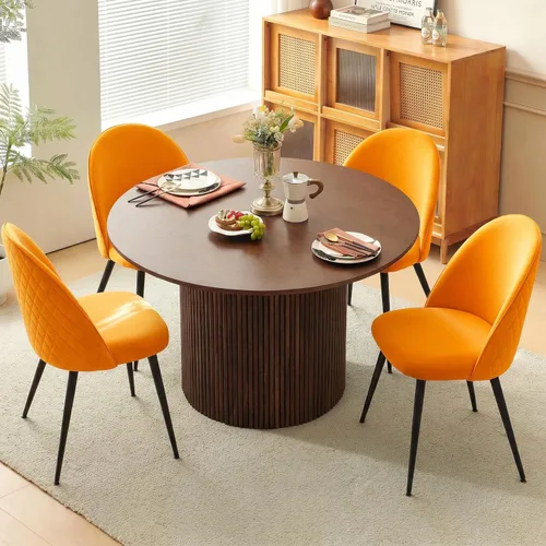 Miniatura 10 de Homedot Juego de mesa de comedor de 5 piezas para 4, diseño único de mesa de comedor con borde vivo y mesa gruesa con 4 sillas de comedor tapizadas