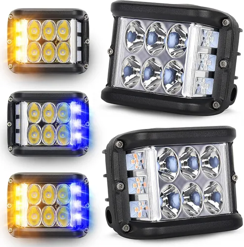 Miniatura 11 de Luces Pod Laterales Direccionales de 4 Pulgadas, Luces LED Estroboscópicas Azules de Cubo de Doble Cara para Granja, Tractor, Arado, Camión, Barco