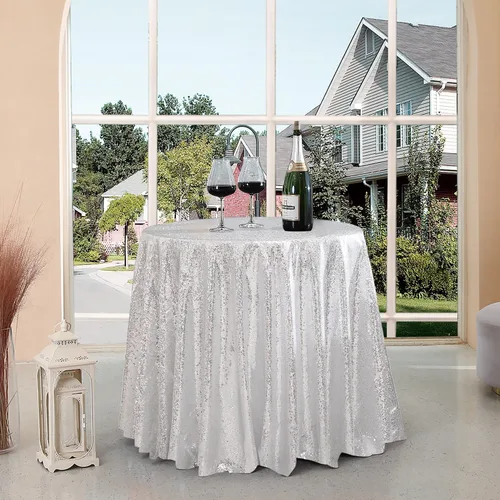 Miniatura 100 de Manteles redondos de lentejuelas negros para fiestas, de 121,9 cm, mantel redondo de purpurina ajustado, pequeño, lindo y dulce, para boda