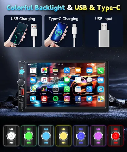 Miniatura 5 de Radio estéreo de doble DIN para automóvil, receptor de audio para automóvil con pantalla táctil de 7 pulgadas, estéreo Bluetooth de 2 DIN, enlace