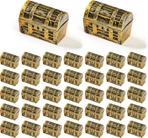 50 mini cofres del tesoro pirata de 1.42 x 0.67 x 1.06 pulgadas de plástico con un acabado dorado, caja decorativa pequeña de pirata vintage para