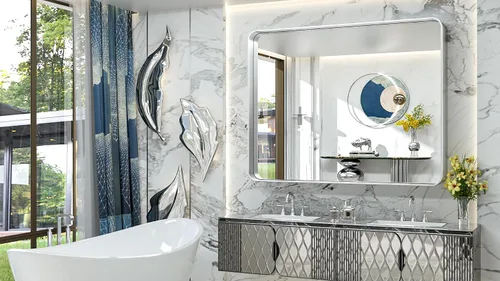 Miniatura 227 de TokeShimi - Espejo para pared de baño, espejo de tocador con marco de metal de aleación de aluminio mate cepillado e inoxidable, decoración rústica