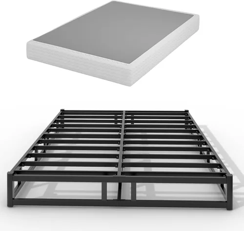 Miniatura 10 de GRUSIGN Base de colchón de metal de 5 pulgadas para cama Queen, montaje rápido, base de colchón de metal tamaño Queen con funda de tela, marco