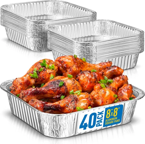 Miniatura 12 de 8x8 Sartenes desechables de aluminio con tapas - 10 unidades de sartenes de papel de aluminio para cocinar, hornear pasteles, asar y panes caseros