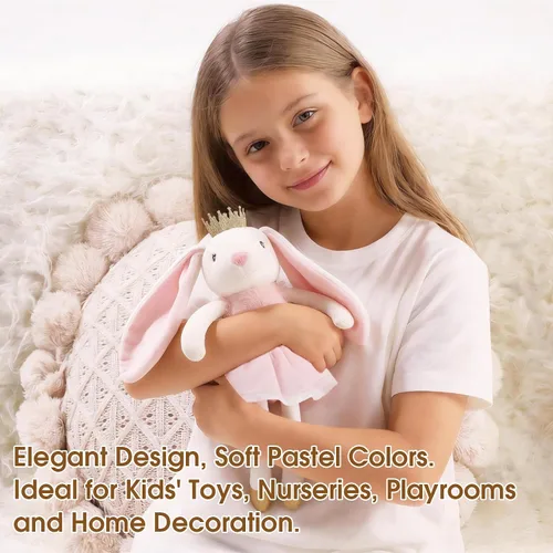 Miniatura 5 de Peluche de conejo de 15.7 pulgadas para niñas, animal de peluche suave de conejo de Pascua, juguete de conejo de peluche de princesa, juguete