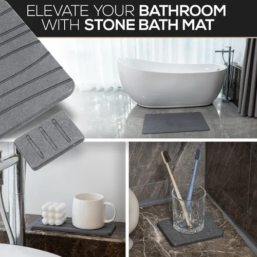 Miniatura 4 de della Tapete de baño de piedra de primera calidad, lujosa piedra de baño de diatomita de secado rápido para suelo de baño, moderna alfombra de ducha