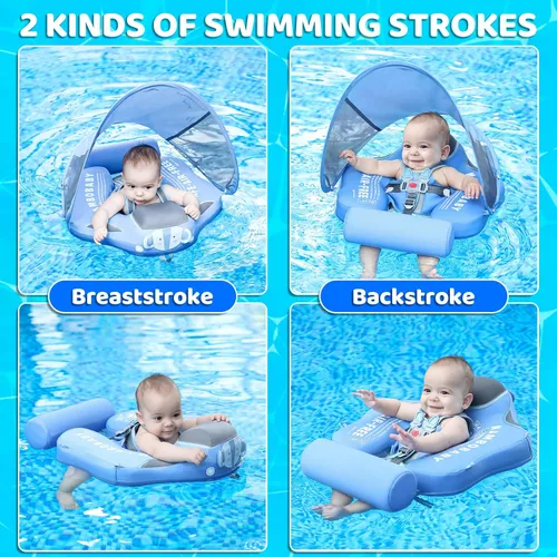Miniatura 4 de Mambobaby Flotador de natación para bebé con toldo y cola, flotador de piscina infantil no inflable, flotador de natación para niños pequeños