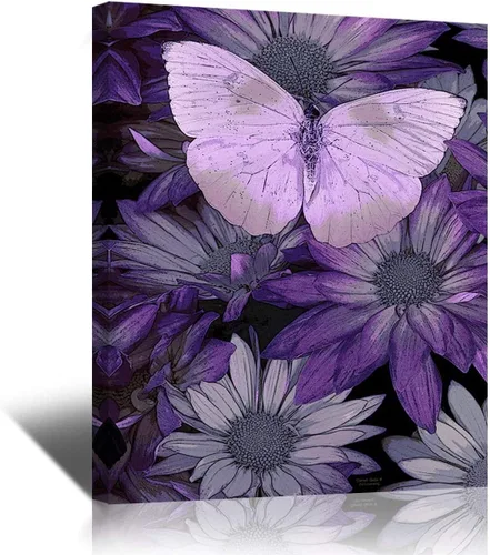 Impresión giclée de pintura de mariposa morada sobre lienzo, estirada y enmarcada, decoración moderna del hogar para sala de estar, dormitorio,