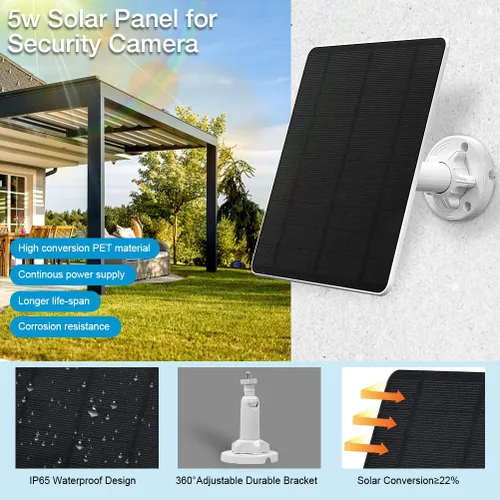 Miniatura 2 de Panel solar para cámara de seguridad, panel solar USB de 5 W para cámaras de CC 5 V, cargador de panel solar para cámara, micro USB, USB-C y CC