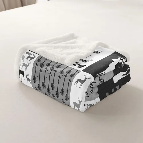 Miniatura 5 de Manfei Manta de camping gris y negro camuflaje a cuadros para niños y adolescentes, manta de ciervos con osos rústicos para sofá, manta de vellón