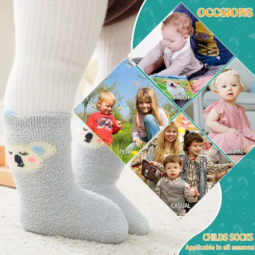 Miniatura 6 de Calcetines suaves y peludos para bebés, para niños, niñas, antideslizantes, acogedores, esponjosos, cálidos, para invierno, 5 pares