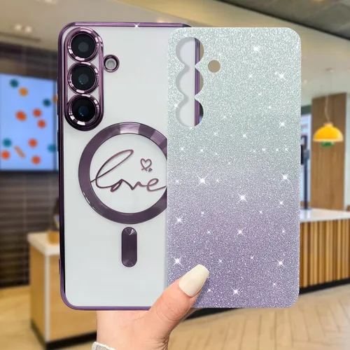 Miniatura 37 de ZONRW - Funda para Samsung Galaxy S22 Ultra magnética, para mujeres y niñas, cubierta trasera suave, lujosa, con corazón de amor, bling, degradado