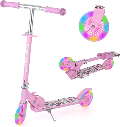 Kick Scooter - Scooter portátil plegable para niños, diseño plegable ligero con alta visibilidad RGB iluminado LED en ruedas