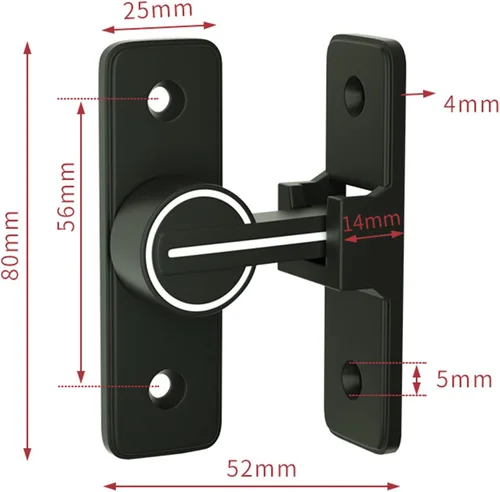 Miniatura 2 de TIYPKE - Cerraduras y pestillos para puerta de granero de 90 grados, cerradura de puerta corrediza antirrobo negra luminosa, pestillo de puerta