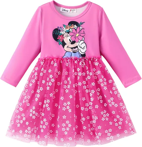 Miniatura 26 de Disney Frozen Elsa Princesa Cenicienta Ariel Jazmín Rapunzel Vestido para bebé/niña, Vestido de manga larga con volantes y superposición de malla