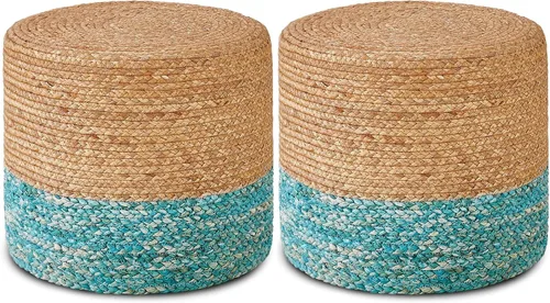 Miniatura 9 de Wimarsbon 2 puf otomanos, taburete de hierba marina natural, otomana redonda tejida a mano, asiento decorativo bohemio, puf trenzado de yute, Trenza