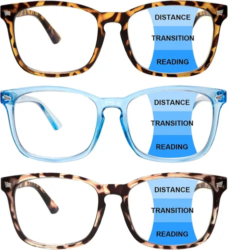 Paquete de 3 gafas de lectura progresivas multifocales con bloqueo de luz azul para mujeres y hombres, gafas de computadora con bisagra de resorte 3