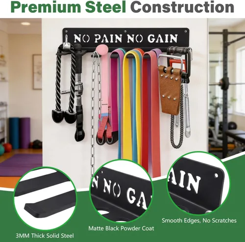 Miniatura 4 de Estante de entrenamiento de pared de metal negro de calibre pesado multiusos, organizador de montaje en pared para equipo de entrenamiento Dolor