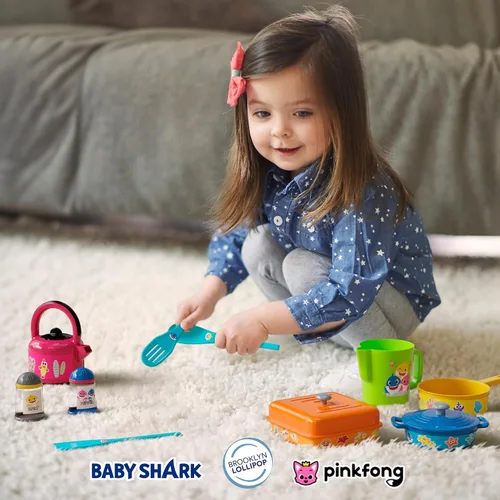 Miniatura 6 de Lollipop Baby Shark Cooking Adventure Set - Juego de cocina con ollas, sartenes, utensilios, taza medidora, tetera de té, sal y pimentero, gran