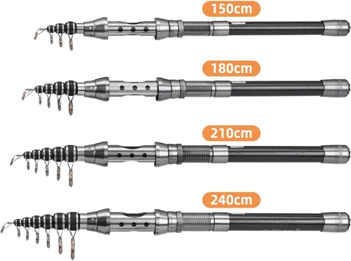 Miniatura 7 de Lixada Juego de 2 cañas de pescar de 1.5/1.8/2.1/7.9 ft, carrete de caña telescópica de fibra de carbono, carrete de pesca con ganchos, señuelos